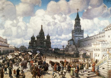 Ein Ölgemälde des Roten Platzes in Moskau im 17. Jahrhundert von Viktor Vasnetsov